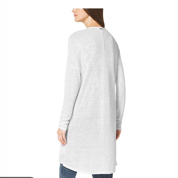 Michael Kors Linen-Blend Coverup Cardigan in white - Picture 2 of 8